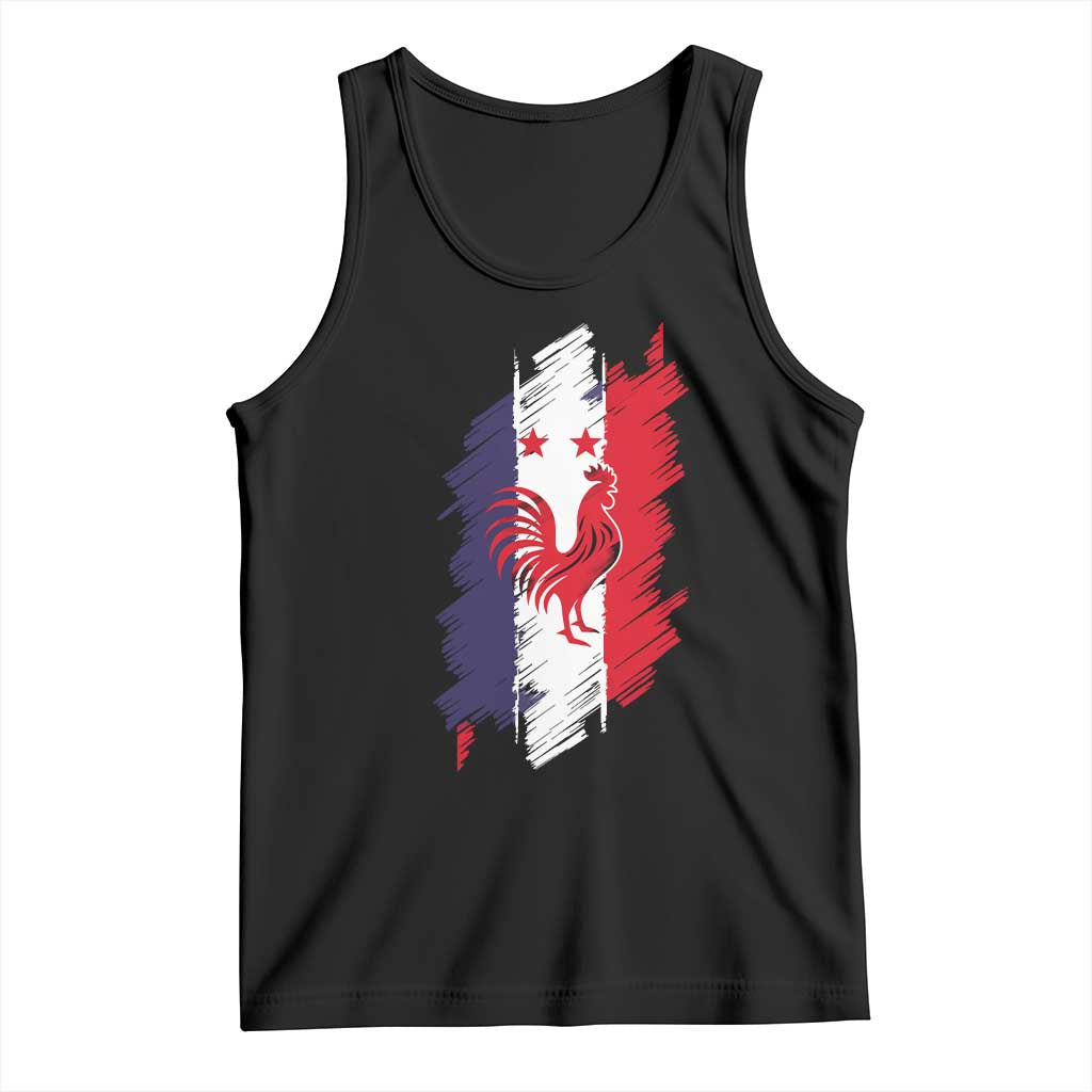 France Gallic Rooster Football Two Stars Brushstroke French Flag Graphic Tank Top