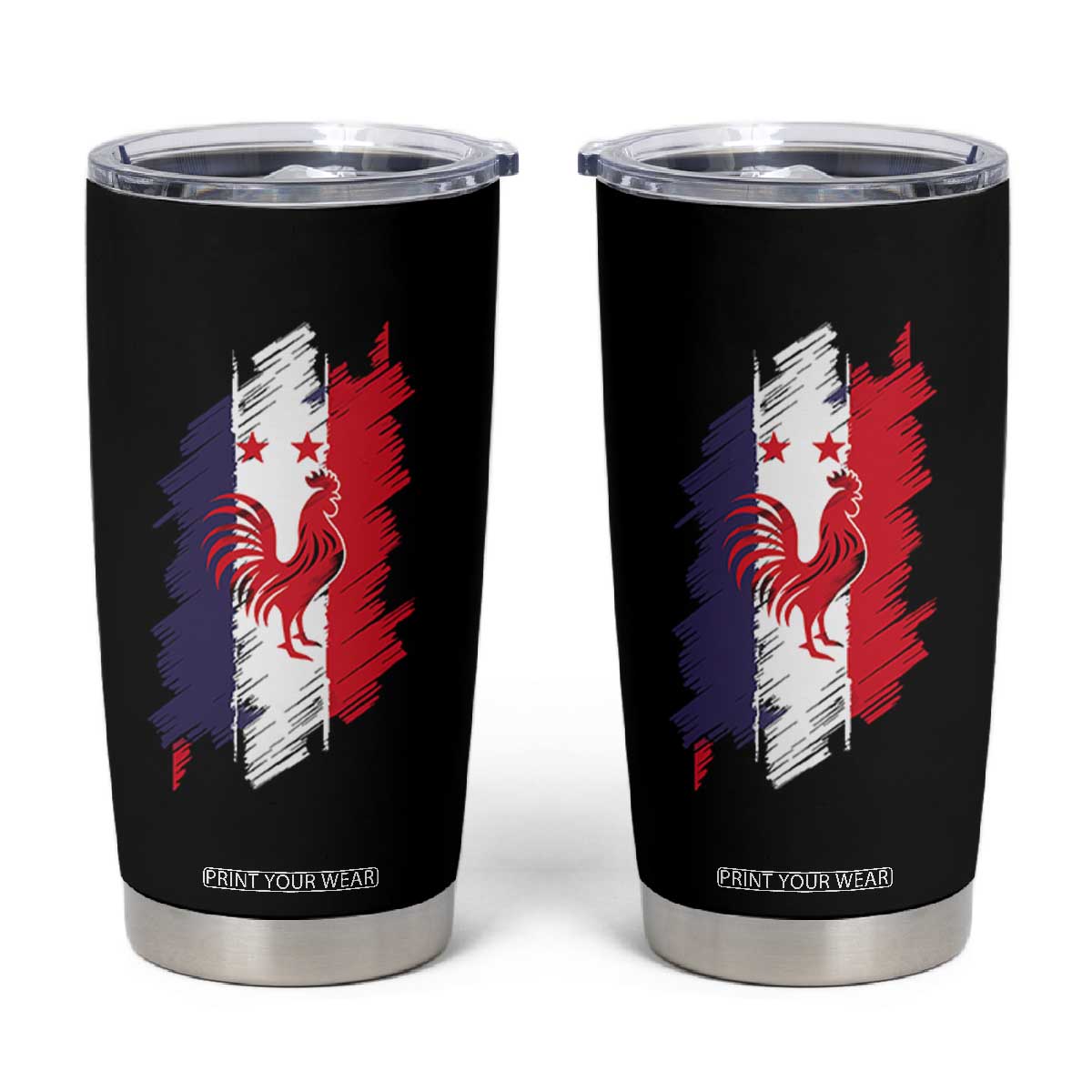 France Gallic Rooster Football Two Stars Brushstroke French Flag Graphic Tumbler Cup TS11 Black Print Your Wear