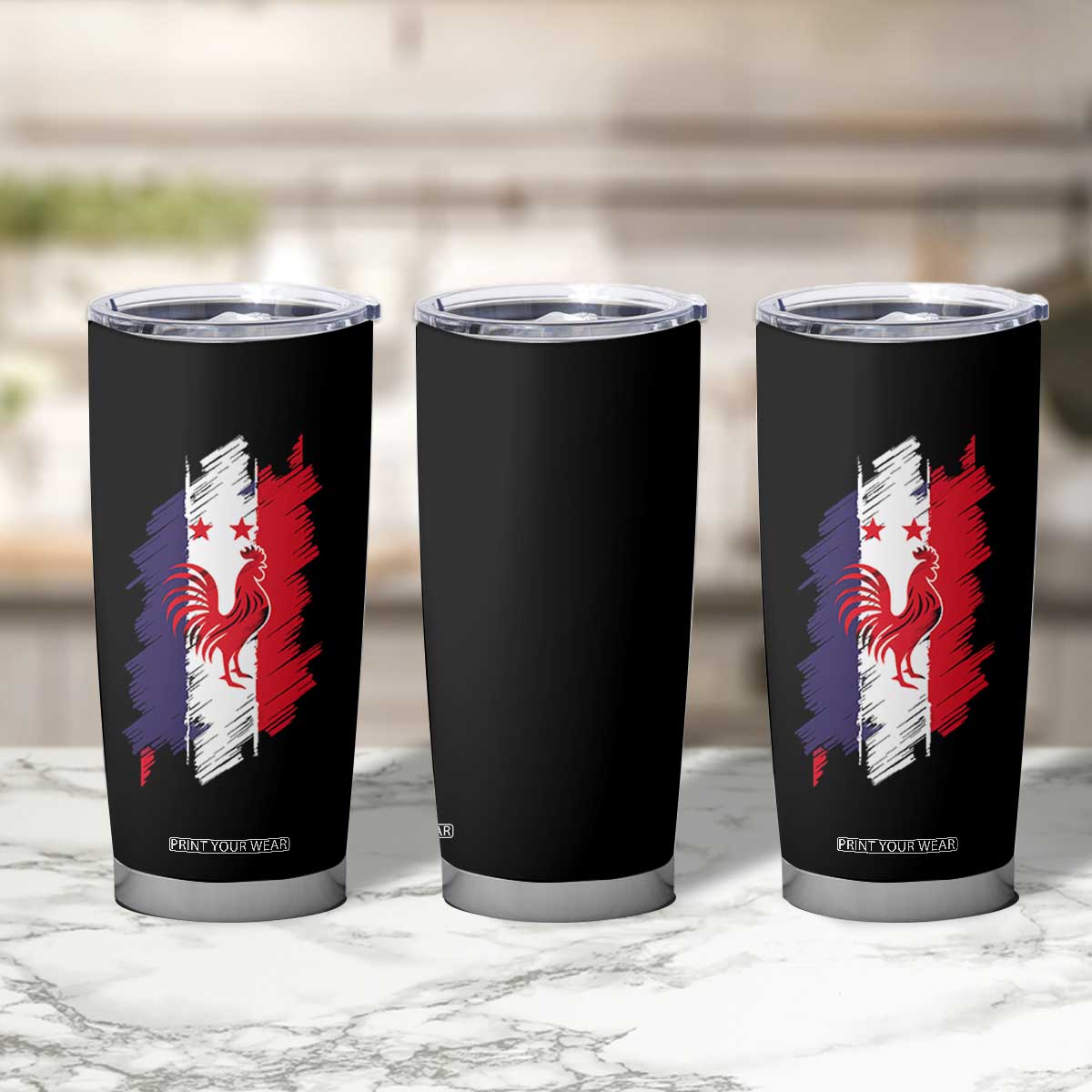 France Gallic Rooster Football Two Stars Brushstroke French Flag Graphic Tumbler Cup