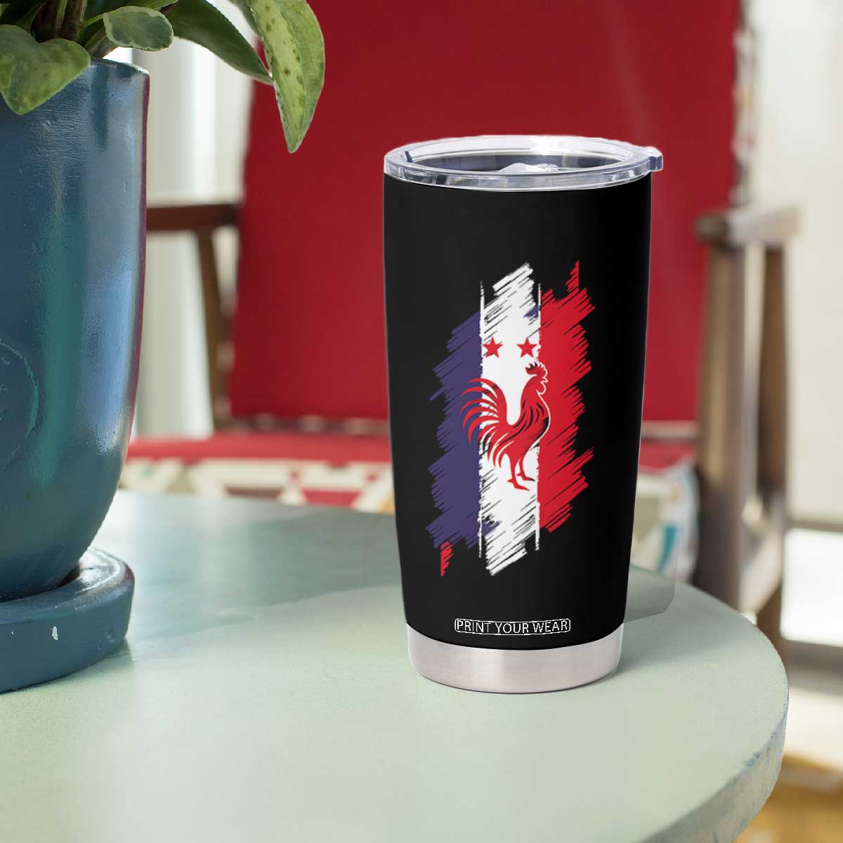 France Gallic Rooster Football Two Stars Brushstroke French Flag Graphic Tumbler Cup