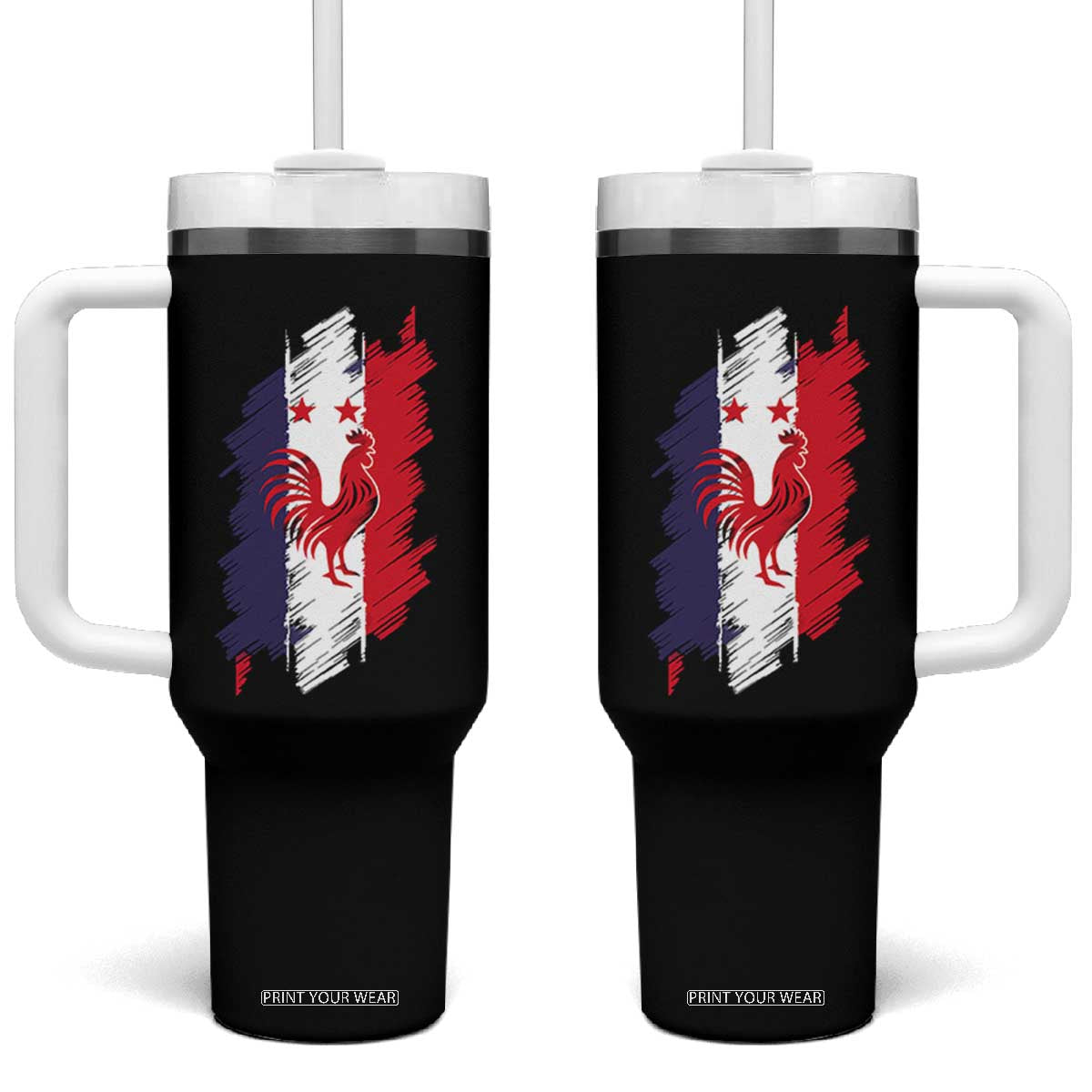 France Gallic Rooster Football Two Stars Brushstroke French Flag Graphic Tumbler With Handle