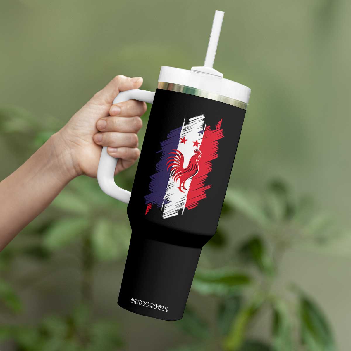 France Gallic Rooster Football Two Stars Brushstroke French Flag Graphic Tumbler With Handle