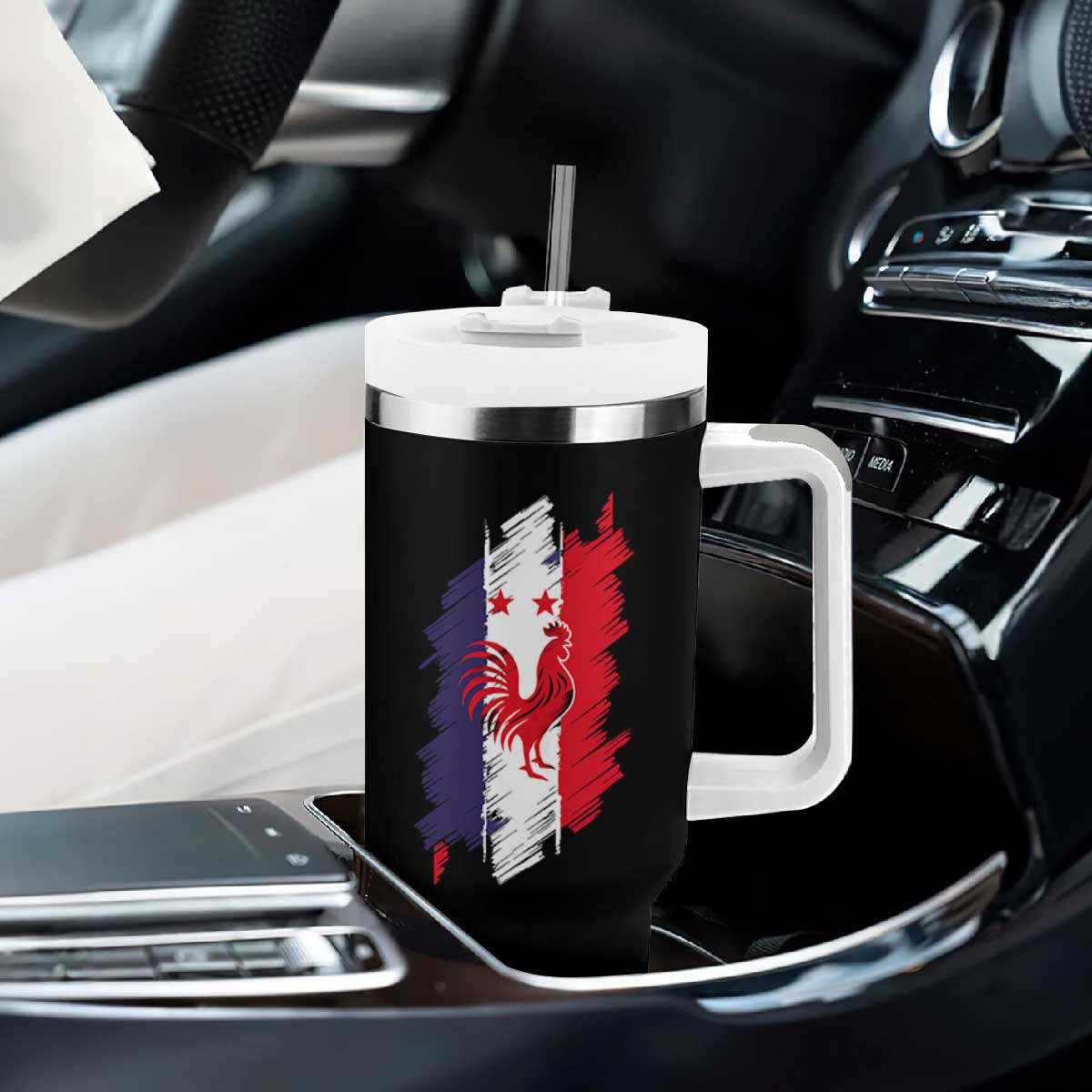 France Gallic Rooster Football Two Stars Brushstroke French Flag Graphic Tumbler With Handle