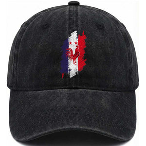 France Gallic Rooster Football Two Stars Brushstroke French Flag Graphic Washed Cotton Baseball Cap