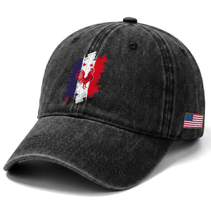 France Gallic Rooster Football Two Stars Brushstroke French Flag Graphic Washed Cotton Baseball Cap