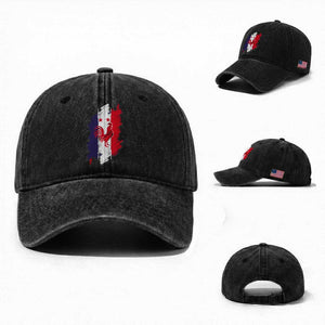 France Gallic Rooster Football Two Stars Brushstroke French Flag Graphic Washed Cotton Baseball Cap
