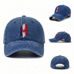 France Gallic Rooster Football Two Stars Brushstroke French Flag Graphic Washed Cotton Baseball Cap