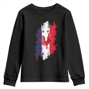 France Gallic Rooster Football Two Stars Brushstroke French Flag Graphic Youth Sweatshirt