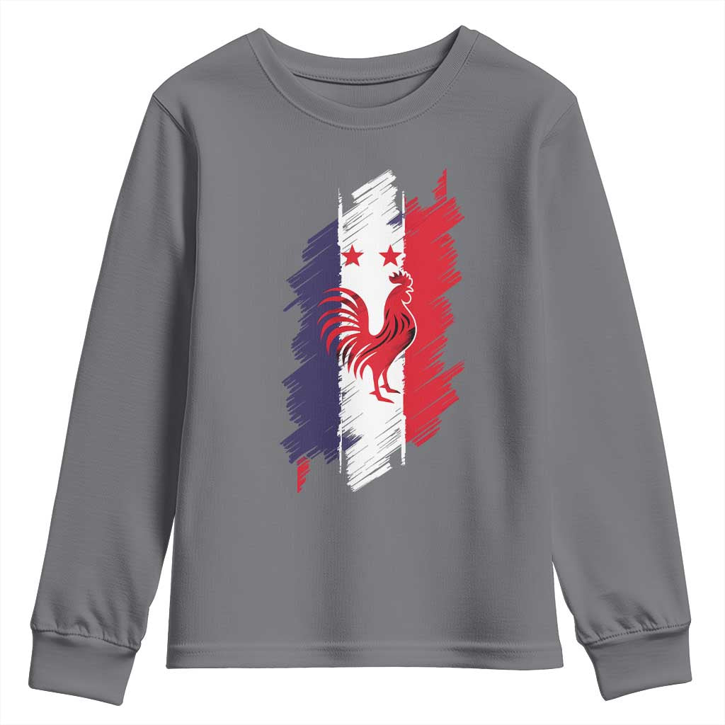 France Gallic Rooster Football Two Stars Brushstroke French Flag Graphic Youth Sweatshirt