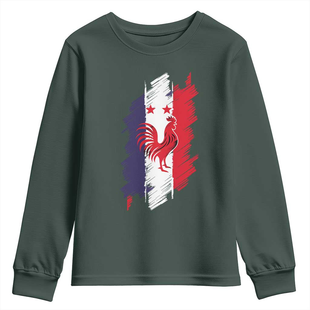 France Gallic Rooster Football Two Stars Brushstroke French Flag Graphic Youth Sweatshirt