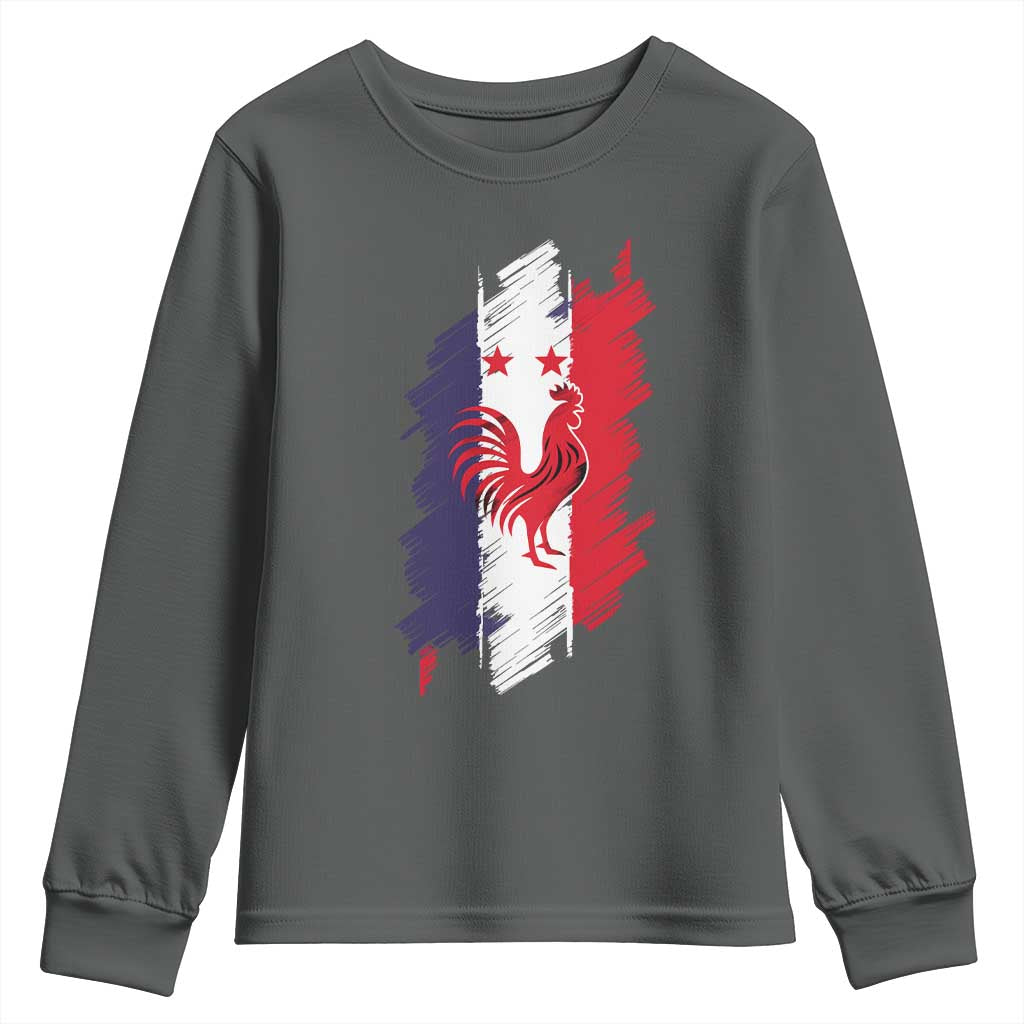 France Gallic Rooster Football Two Stars Brushstroke French Flag Graphic Youth Sweatshirt