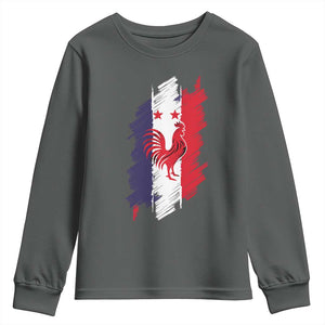 France Gallic Rooster Football Two Stars Brushstroke French Flag Graphic Youth Sweatshirt