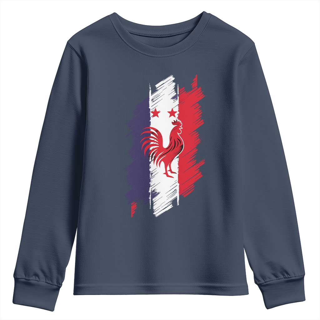 France Gallic Rooster Football Two Stars Brushstroke French Flag Graphic Youth Sweatshirt