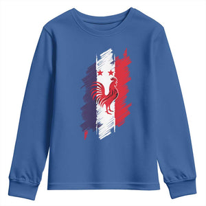 France Gallic Rooster Football Two Stars Brushstroke French Flag Graphic Youth Sweatshirt