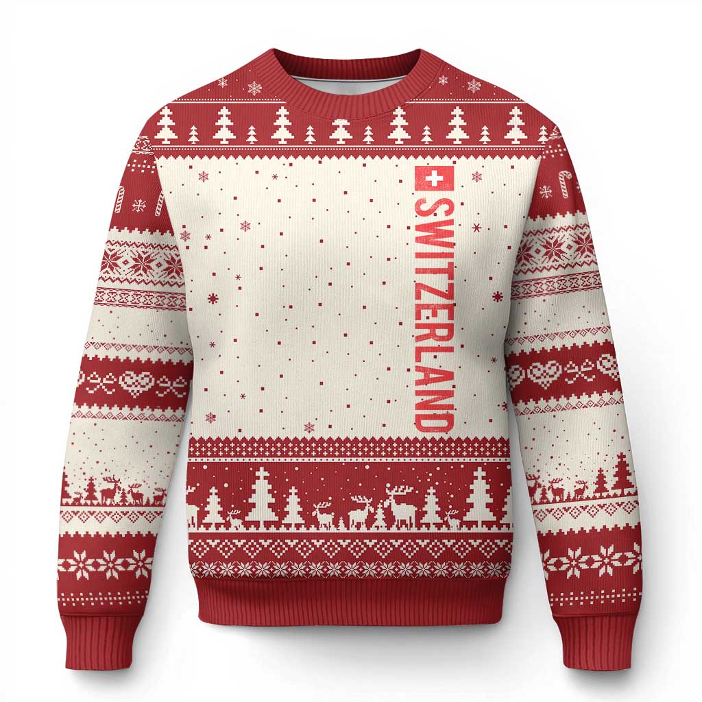 Switzerland Heritage Vintage Swiss Flag Schweiz Ugly Christmas Sweater TS11 Beige Red Print Your Wear