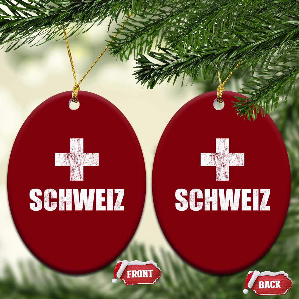 Schweiz Swiss German Vintage Cross Flag Switzerland Roots Ceramic Ornament
