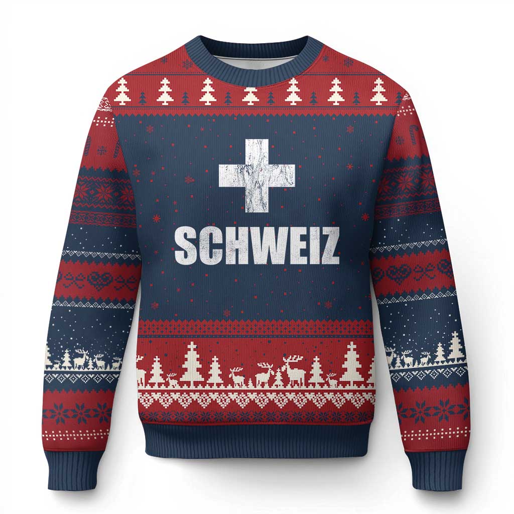 Schweiz Swiss German Vintage Cross Flag Switzerland Roots Ugly Christmas Sweater TS11 Navy Red Print Your Wear