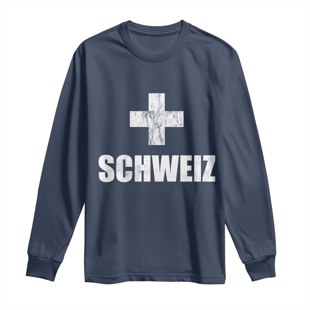 Schweiz Swiss German Vintage Cross Flag Switzerland Roots Long Sleeve Shirt