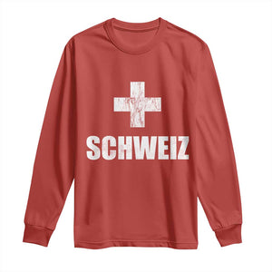 Schweiz Swiss German Vintage Cross Flag Switzerland Roots Long Sleeve Shirt