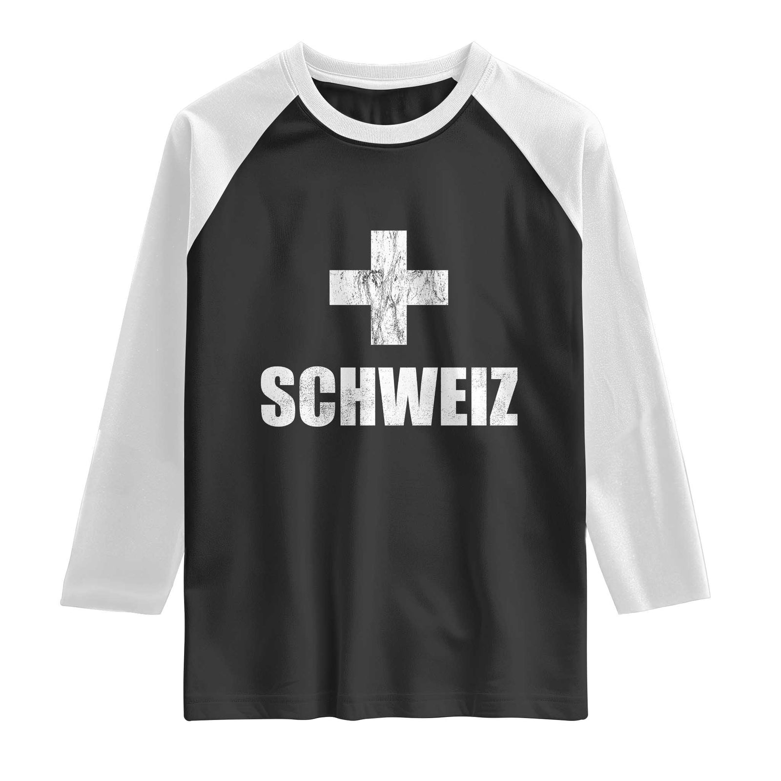 Schweiz Swiss German Vintage Cross Flag Switzerland Roots Raglan Shirt TS11 Black White Print Your Wear