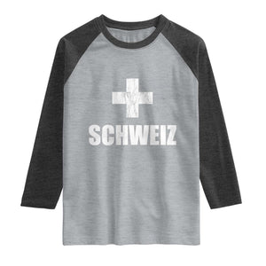 Schweiz Swiss German Vintage Cross Flag Switzerland Roots Raglan Shirt