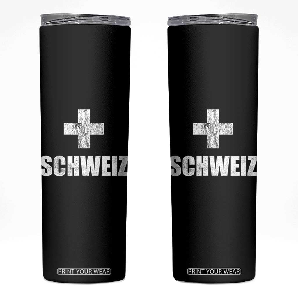 Schweiz Swiss German Vintage Cross Flag Switzerland Roots Skinny Tumbler TS11 Black Print Your Wear