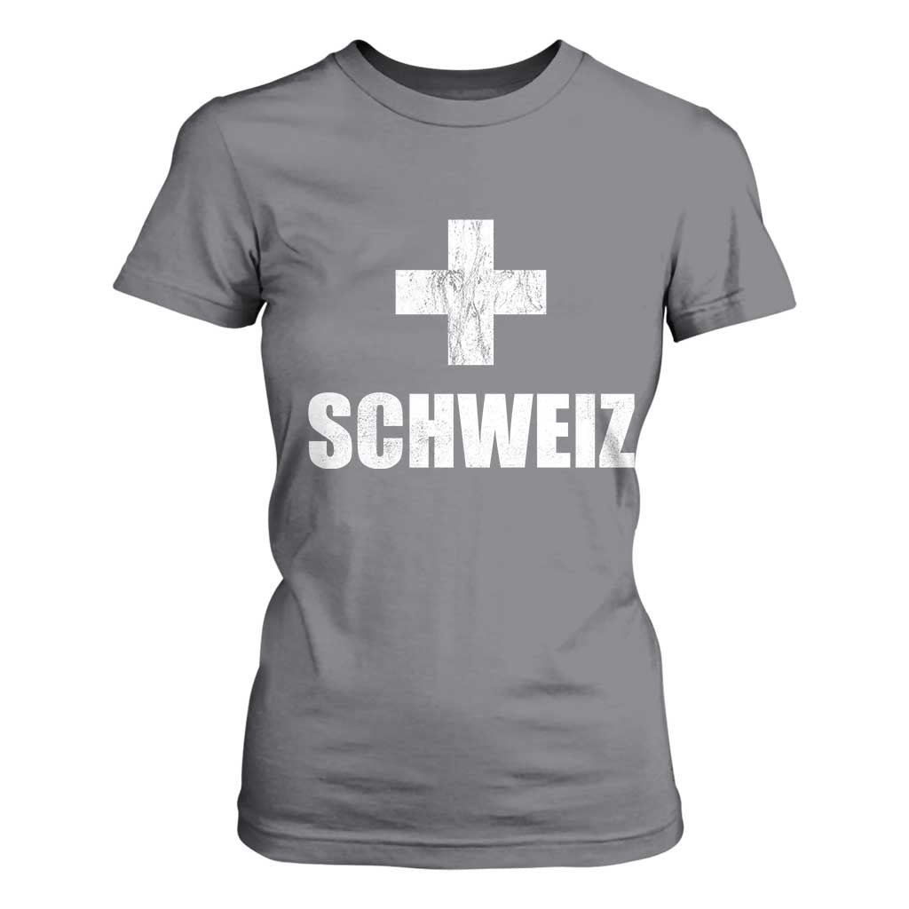 Schweiz Swiss German Vintage Cross Flag Switzerland Roots T Shirt For Women