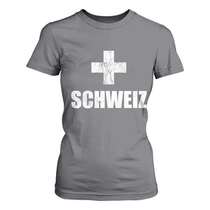 Schweiz Swiss German Vintage Cross Flag Switzerland Roots T Shirt For Women