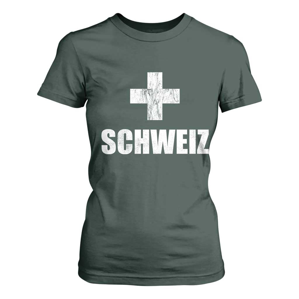 Schweiz Swiss German Vintage Cross Flag Switzerland Roots T Shirt For Women