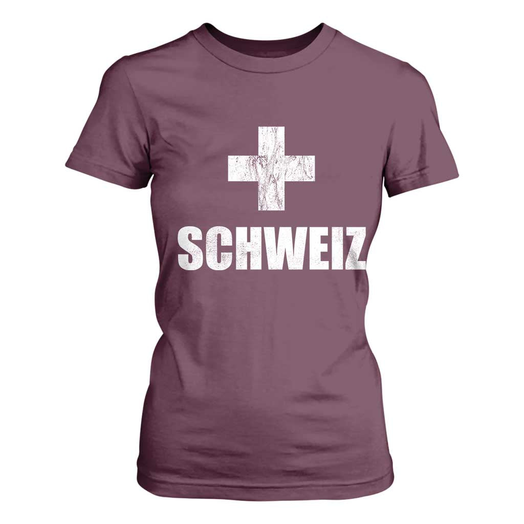 Schweiz Swiss German Vintage Cross Flag Switzerland Roots T Shirt For Women