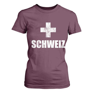 Schweiz Swiss German Vintage Cross Flag Switzerland Roots T Shirt For Women
