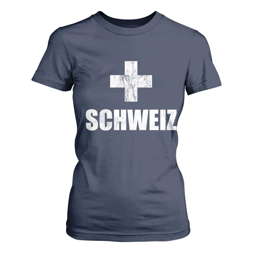 Schweiz Swiss German Vintage Cross Flag Switzerland Roots T Shirt For Women