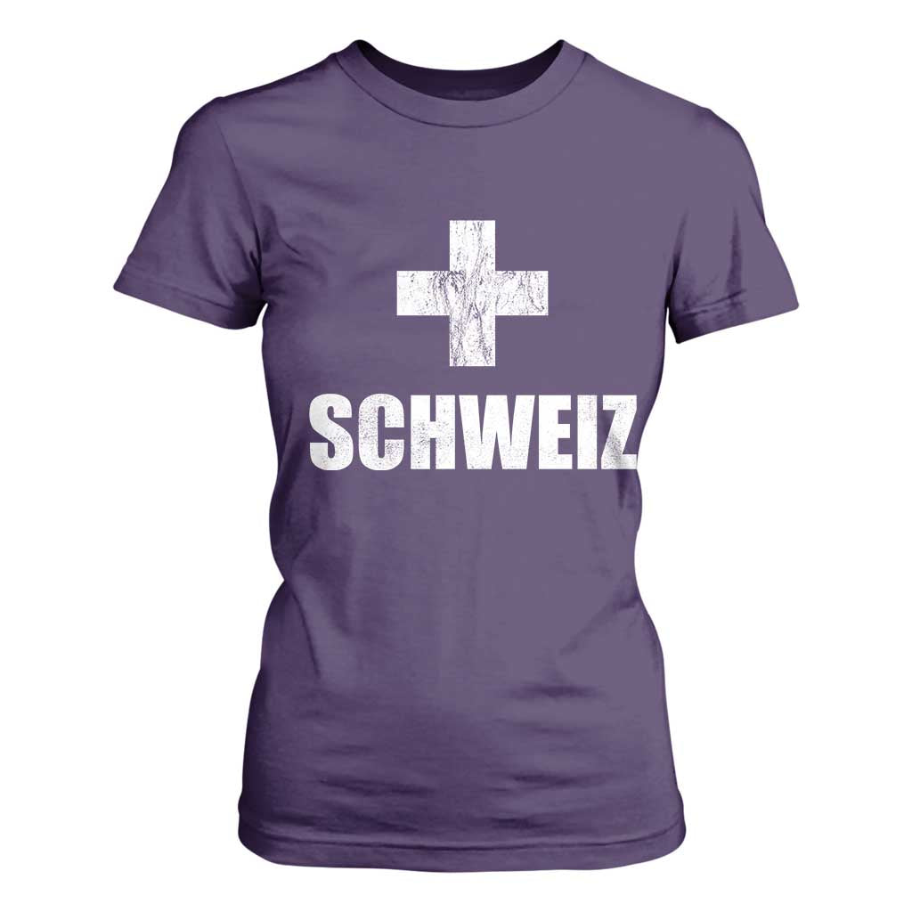 Schweiz Swiss German Vintage Cross Flag Switzerland Roots T Shirt For Women