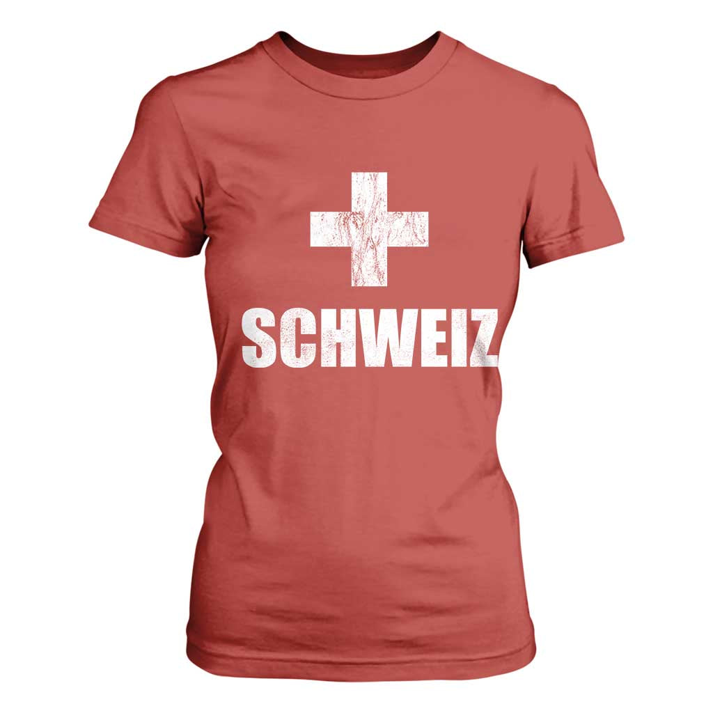 Schweiz Swiss German Vintage Cross Flag Switzerland Roots T Shirt For Women TS11 Red Print Your Wear