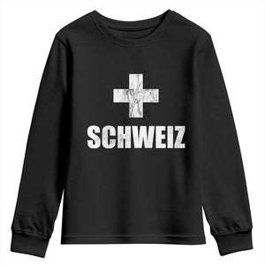 Schweiz Swiss German Vintage Cross Flag Switzerland Roots Youth Sweatshirt