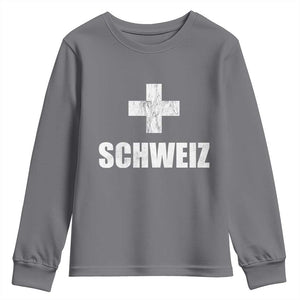 Schweiz Swiss German Vintage Cross Flag Switzerland Roots Youth Sweatshirt