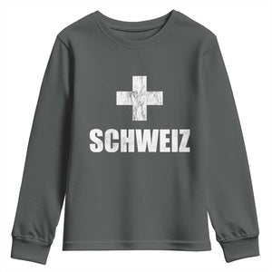 Schweiz Swiss German Vintage Cross Flag Switzerland Roots Youth Sweatshirt