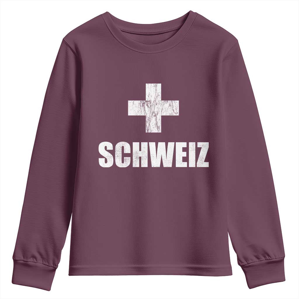 Schweiz Swiss German Vintage Cross Flag Switzerland Roots Youth Sweatshirt