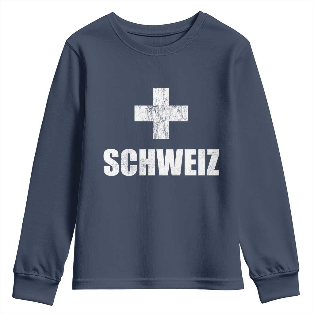 Schweiz Swiss German Vintage Cross Flag Switzerland Roots Youth Sweatshirt