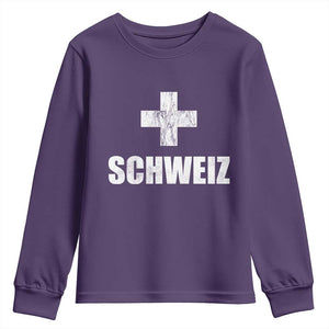 Schweiz Swiss German Vintage Cross Flag Switzerland Roots Youth Sweatshirt