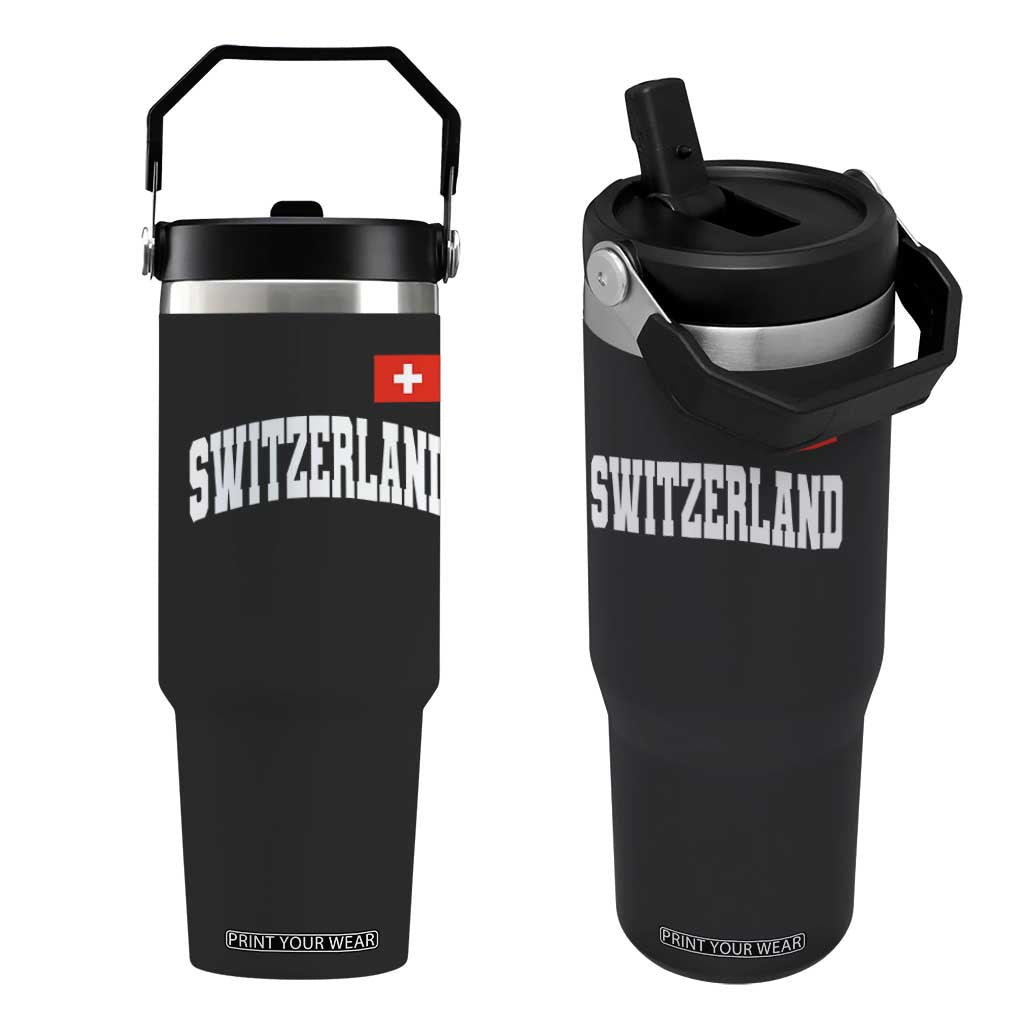 Switzerland Sports Throwback Design Flip Straw Tumbler Vintage Swiss Flag Soccer Jersey Style TS11 One Size: 30 oz Black Print Your Wear