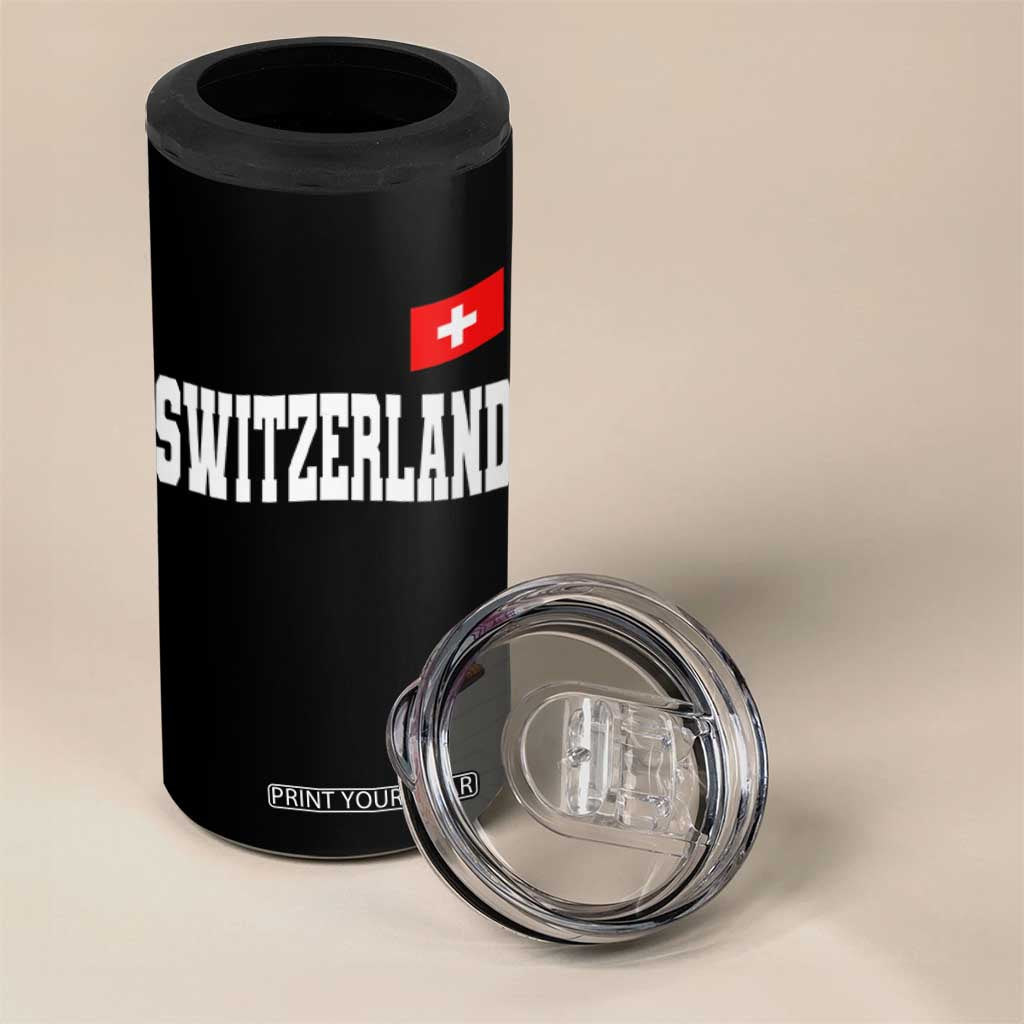 Switzerland Sports Throwback Design 4 in 1 Can Cooler Tumbler Vintage Swiss Flag Soccer Jersey Style