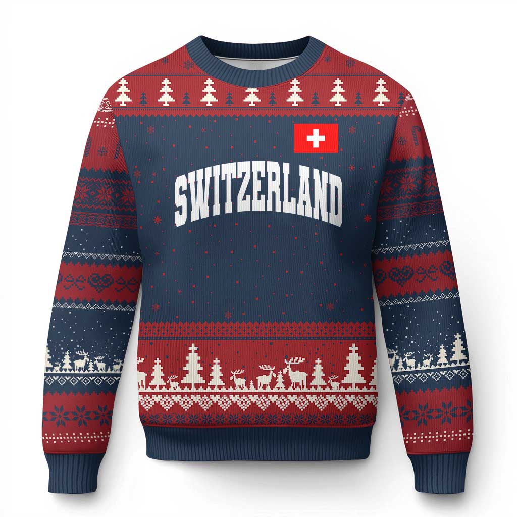 Switzerland Sports Throwback Design Ugly Christmas Sweater Vintage Swiss Flag Soccer Jersey Style TS11 Navy Red Print Your Wear