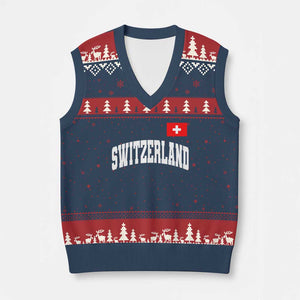 Switzerland Sports Throwback Design V-Neck Knit Sweater Vest Vintage Swiss Flag Soccer Jersey Style