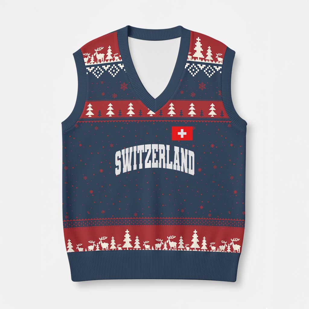 Switzerland Sports Throwback Design V-Neck Knit Sweater Vest Vintage Swiss Flag Soccer Jersey Style TS11 Navy Red Print Your Wear