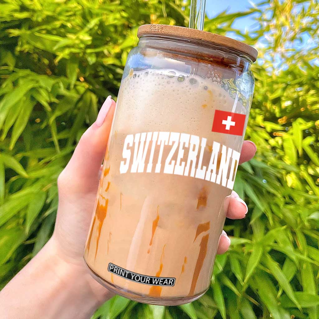 Switzerland Sports Throwback Design Glass Can Vintage Swiss Flag Soccer Jersey Style