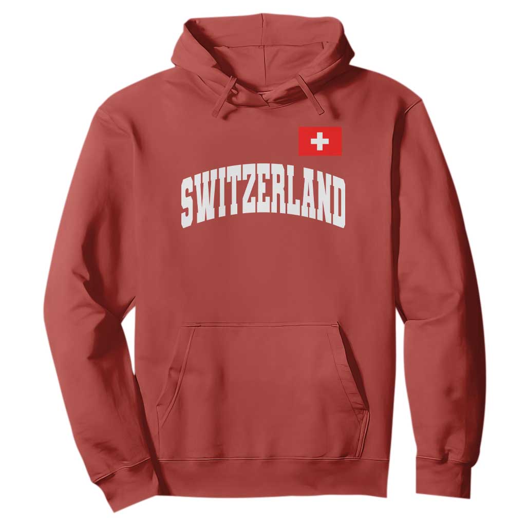 Switzerland Sports Throwback Design Hoodie Vintage Swiss Flag Soccer Jersey Style TS11 Red Print Your Wear