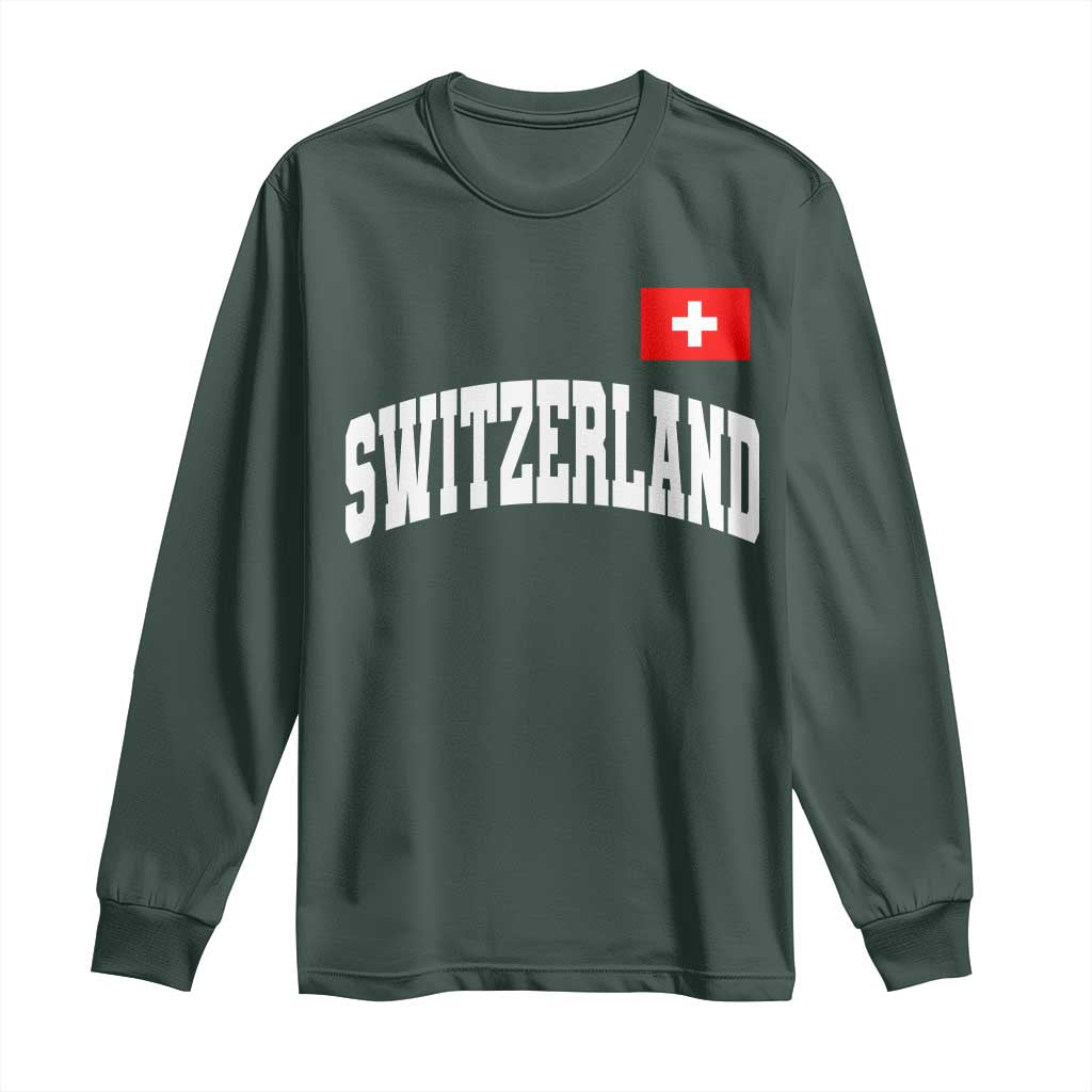 Switzerland Sports Throwback Design Long Sleeve Shirt Vintage Swiss Flag Soccer Jersey Style