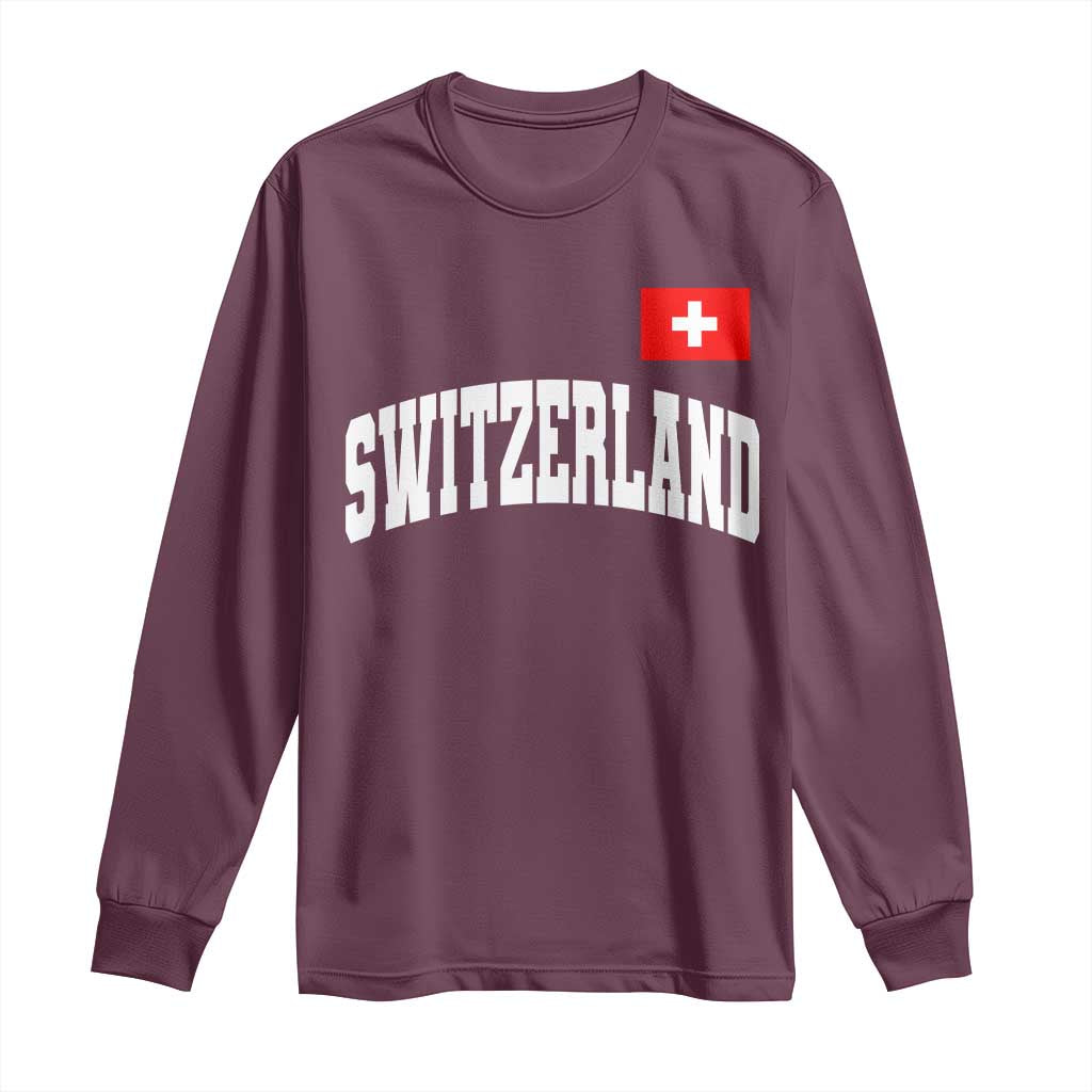 Switzerland Sports Throwback Design Long Sleeve Shirt Vintage Swiss Flag Soccer Jersey Style