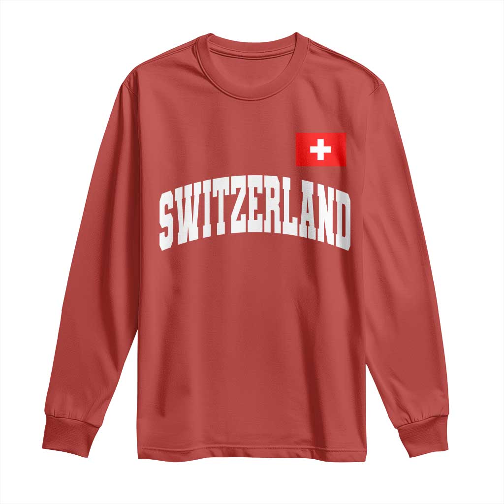 Switzerland Sports Throwback Design Long Sleeve Shirt Vintage Swiss Flag Soccer Jersey Style